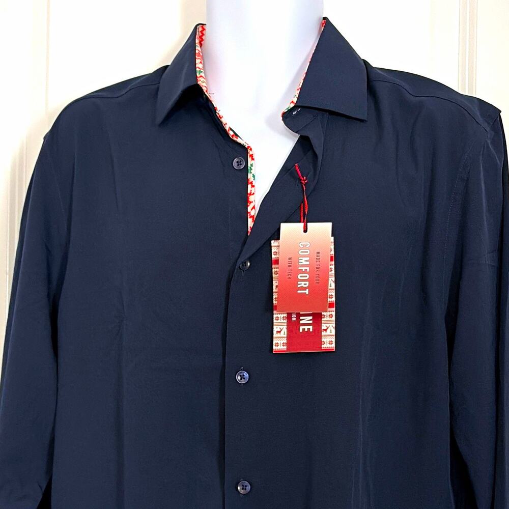Tom Baine Slim Fit Stretch Wrinkle Free Navy Dress Shirt XL